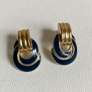 Vintage 1970s TRIFARI Door Knocker Earrings Blue